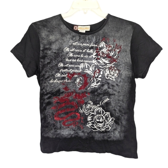 Y2K Joujou grunge floral rose French front AOP shirt 2000s vibe woman's 1x - Picture 1 of 7